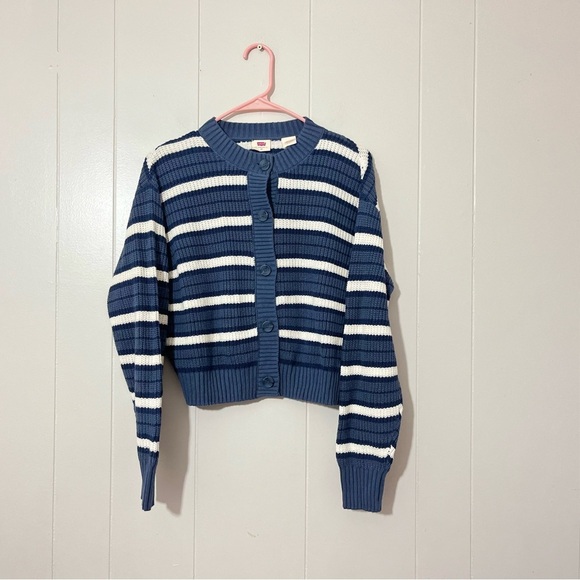 Levi's  Sweater Cropped Blue Stripped Women’s Size XS - Picture 1 of 6